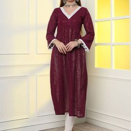 KALINI Paisley Embroidered Pleated Sequinned Anarkali Kurta with Pyjama-image-19