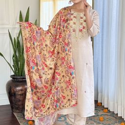 Navlik Floral Embroidered Mirror Work Straight Kurta With Trousers And Dupatta-picture-16