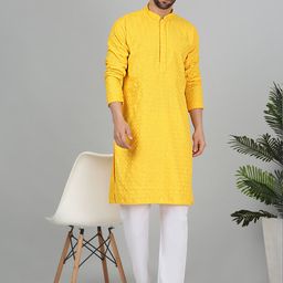 KRAFT INDIA Mandarin Collar Sequinned Straight Kurta With Pyjama-12
