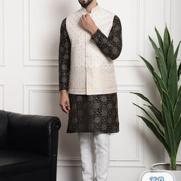 SOJANYA Floral Printed Regular Kurta & Churidar With Nehru Jacket-picture-13