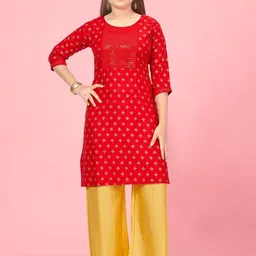 Sangria Girls Self-Designed Kurta & Palazzos-image-51