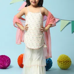 Biba Girls Ethnic Motifs Embroidered Kurta with Sharara & With Dupatta-picture-23