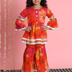 Readiprint Fashions Girls Floral Printed Gotta Patti Cotton A-Line Kurti With Sharara-picture-35