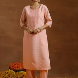 Libas Women Floral Embroidered Regular Thread Work Kurta with Trousers-picture-43