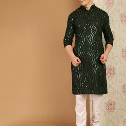 SOJANYA Ethnic Motifs Embroidered Sequined Pure Cotton Kurta with Churidar-picture-49