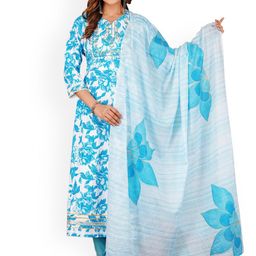 L.H HANDICRAFTS Women Floral Embroidered Regular Mirror Work Pure Cotton Kurta with Trousers & With Dupatta-image-118