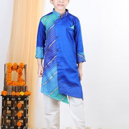 Kinder Kids Boys Blue Pure Cotton Kurta with Pyjamas-image-38