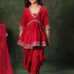 BAESD Girls Mirror Work Peplum Kurta With Dhoti Pants & Dupatta-picture-31
