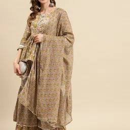 ASHRU Floral Printed Round Neck Pure Cotton Straight Kurta with Sharara & Dupatta-picture-17
