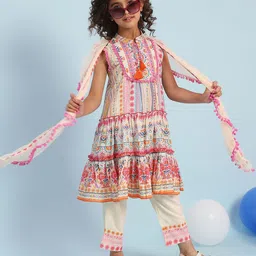 Biba Girls Floral Printed Regular Pure Cotton Kurta with Trousers-image-39