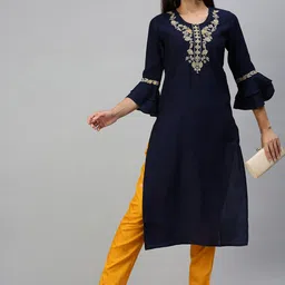 SHOWOFF Floral Embroidered Sequinned Kurta with Trousers-57