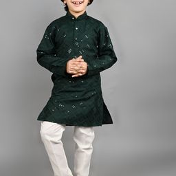 ahhaaaa Boys Geometric Embroidered Mandarin Collar Straight Kurta With Pyjama-17