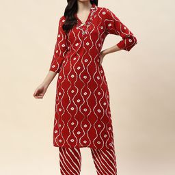 Meena Bazaar Floral Printed V-Neck Straight Kurta with Trousers-image-16