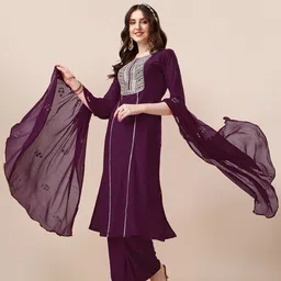 KALINI Ethnic Motifs Embroidered Regular Zardozi Kurta With Palazzos & Dupatta-43