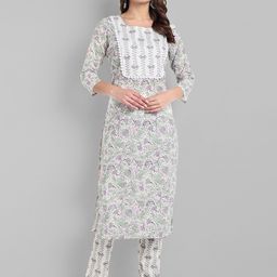 LYCHNIS Ethnic Motifs Printed Regular Thread Work Pure Cotton Kurta with Trousers-0