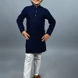 BAESD Boys Woven Design Embroidered Straight Mandarin Collar Sequinned Kurta With Pyjama-86