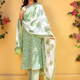 all about you Women Floral Printed Regular Kurta with Trousers & With Dupatta-image-81