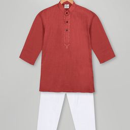 MIMISKU Boys Band Collar Pure Cotton Asymmetric Kurta With Pyjamas-21