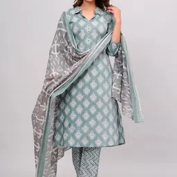 JAIPURI COLLECTION Ethnic Motifs Printed Regular Pure Cotton Kurta with Trousers & Dupatta-19