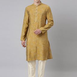 TheEthnic.Co Mandarin Collar Ethnic Motifs Printed Straight Kurta with Churidar-image-67