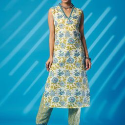 KALINI Floral Printed Regular Pure Cotton Kurta with Trousers-image-37
