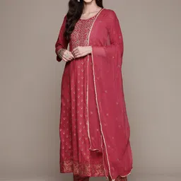 Anubhutee Ethnic Motifs Printed Thread Work Kurta with Trousers & Dupatta-3