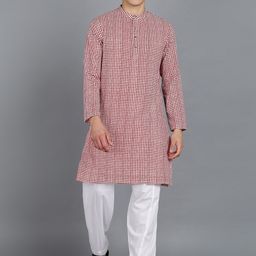 MALHAAR Abstract Printed Band Collar Pure Cotton Kurta with Pyjamas-picture-10