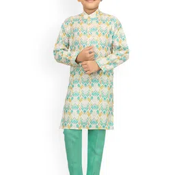 ahhaaaa Boys Sea Green Kurta with Trousers-image-49