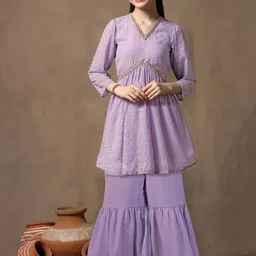 FASHION DREAM Girls Ethnic Motifs Printed Empire Kurta with Sharara-picture-14