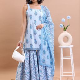 Vishudh Blue Floral Printed Top With Sharara & Dupatta-54
