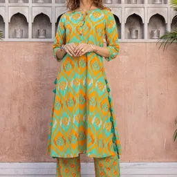 Ambraee Ethnic Motifs Printed Round Neck A-Line Kurta with Trouser-43