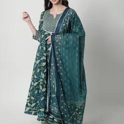 Rubellite Notched Neck Floral Printed Anarkali Kurta with Trouser & Dupatta-image-4
