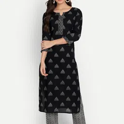 Haute and Humble Women Black Ethnic Motifs Printed Pure Cotton Kurta with Trouser-38