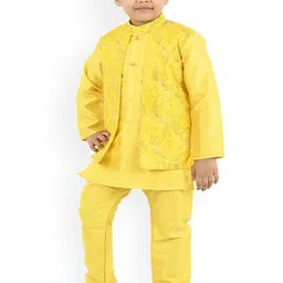 BAESD Boys Mandarin Collar Sequinned Straight Kurta with Trousers-picture-14