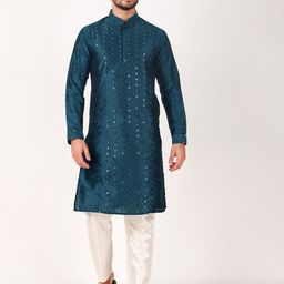 Koshin Embroidered Mandarin Collar Regular Mirror Work Straight Kurta With Pyjamas-picture-5