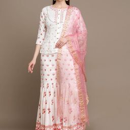 HERE&NOW Floral Embroidered Top with Sharara & Dupatta-picture-13