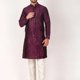 Koshin Embroidered Mandarin Collar Regular Mirror Work Straight Kurta With Pyjamas-picture-7