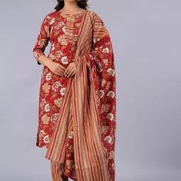 KALINI Ethnic Motifs Printed Pure Cotton Kurta With Trousers & With Dupatta-8