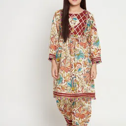 Readiprint Girls Floral Printed Gotta Patti Pure Cotton Kurta With Palazzo-picture-30