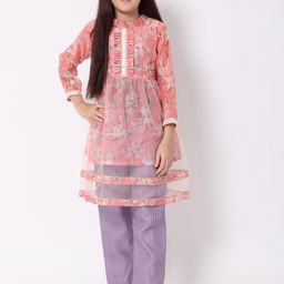 Readiprint Fashions Girls Floral Printed Pleated A-Line Mirror Work Organza Kurta Sets-image-29