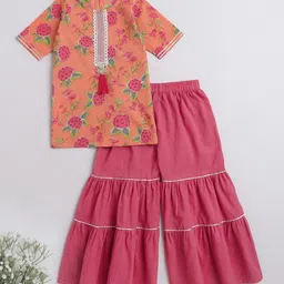 The Magic Wand Girls Floral Printed Regular Gotta Patti Pure Cotton Kurti with Sharara-image-56