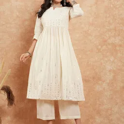 House of Pataudi Embroidered Pure Cotton A-Line Kurta With Palazzo Set-picture-40