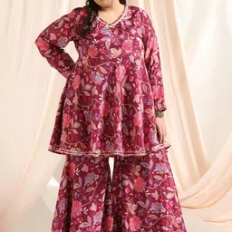 FASHION DREAM Plus Size Floral Printed Regular Gotta Patti Kurta With Sharara-58