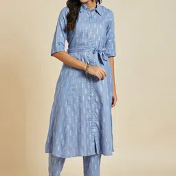 Sangria Ethnic Motifs Printed Pure Cotton A-Line Kurta With Palazzos-picture-46