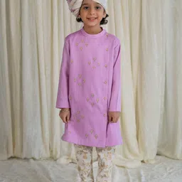 Tiber Taber Boys Floral Embroidered Pure Cotton Kurta with Churidar-image-86