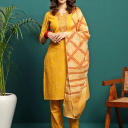 Sangria Printed & Embroidered Straight Kurta With Trouser & Dupatta Set-image-99