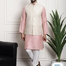 SOJANYA Striped Regular Kurta & Churidar With Nehru Jacket-picture-22
