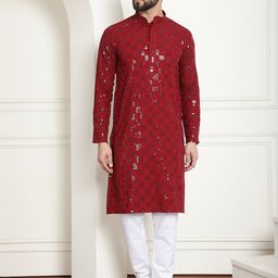 SOJANYA Ethnic Motifs Embroidered Regular Sequinned Pure Cotton Kurta With Churidar-image-32