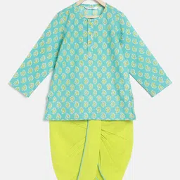 Campana Boys Paisley Printed Block Print Pure Cotton Kurta With Dhoti Pants-26