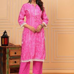 KALINI Women Paisley Printed Panelled Chikankari Linen Kurta with Palazzos-image-88